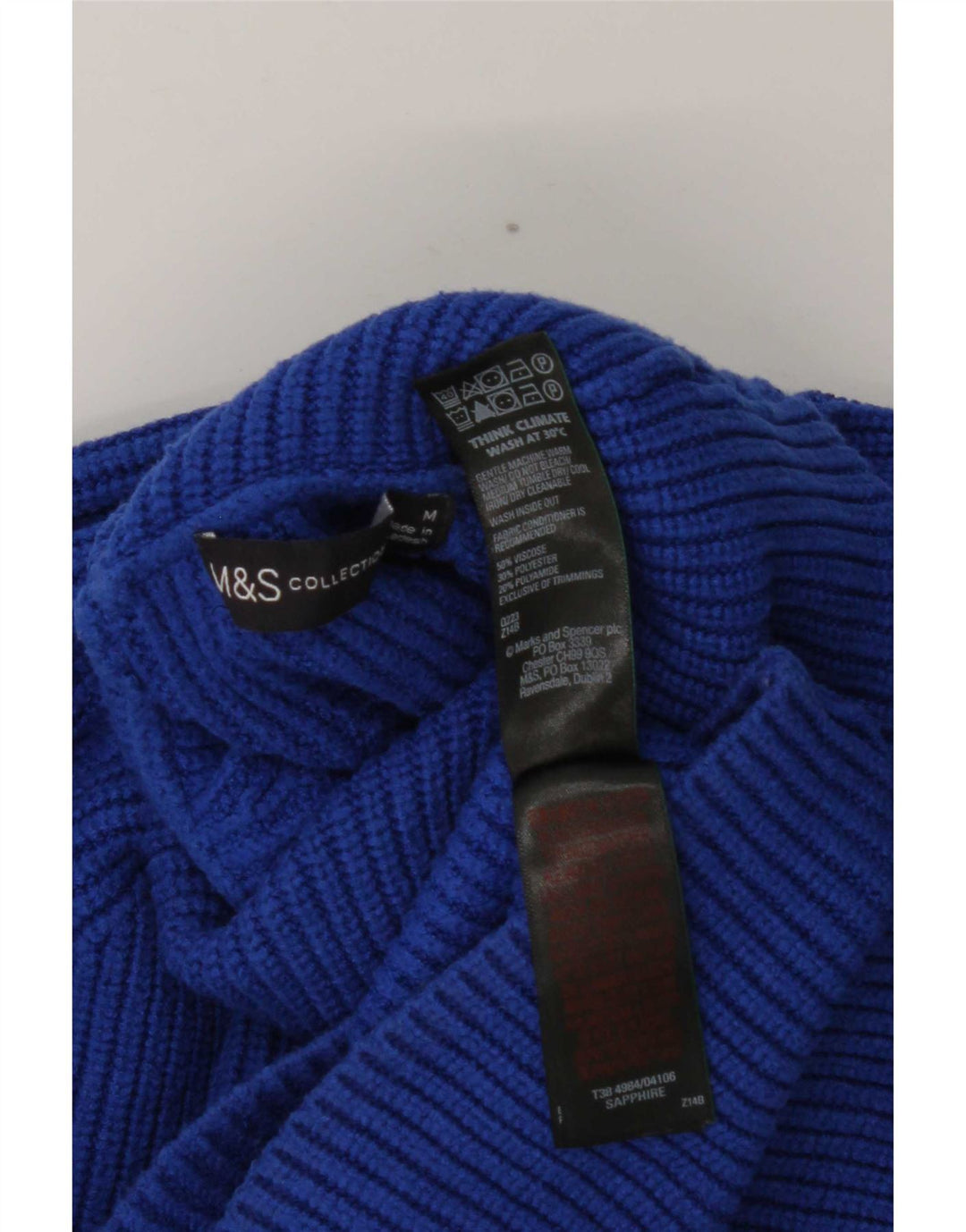 Marks & Spencer Damski sweter z golfem UK 14, średni niebieski, wiskoza