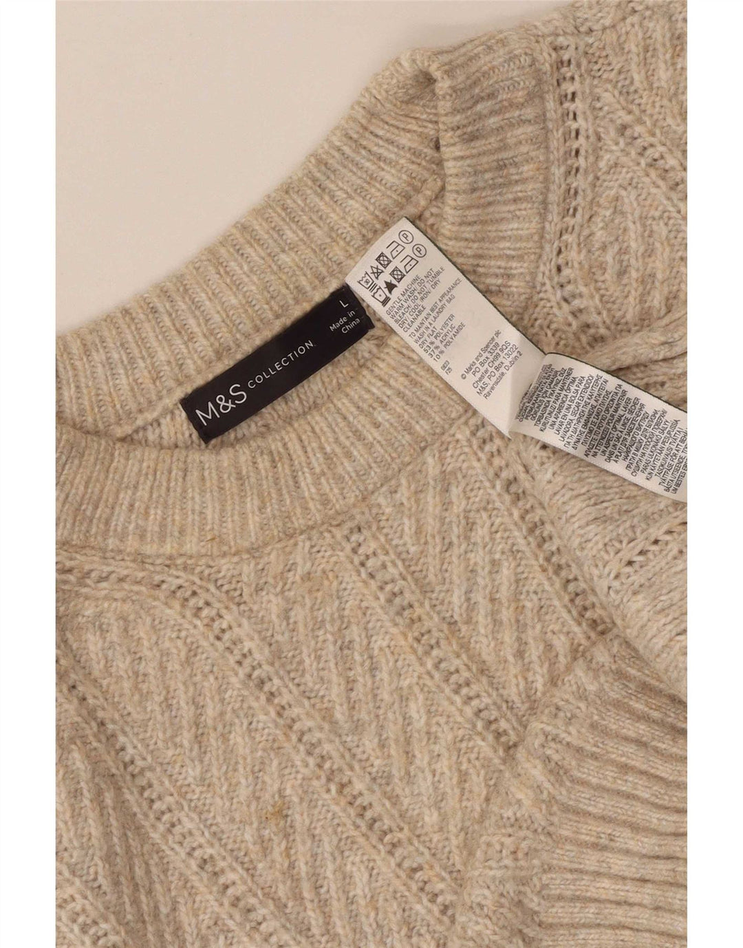 Marks & Spencer Damski sweter z okrągłym dekoltem, UK 16, duży, beżowy poliester