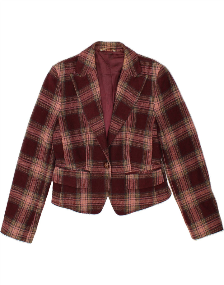 STEFANEL Womens Crop 1 Button Blazer Jacket EU 42 Large Maroon Check Vintage Stefanel and Second-Hand Stefanel from Messina Hembry 