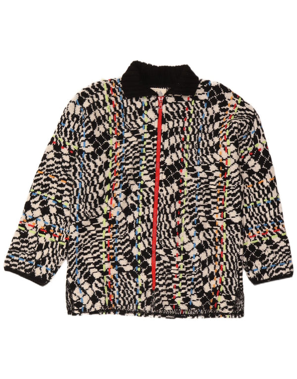Vintage damski sweter z abstrakcyjnym wzorem i zamkiem błyskawicznym UK 16, duży czarny
