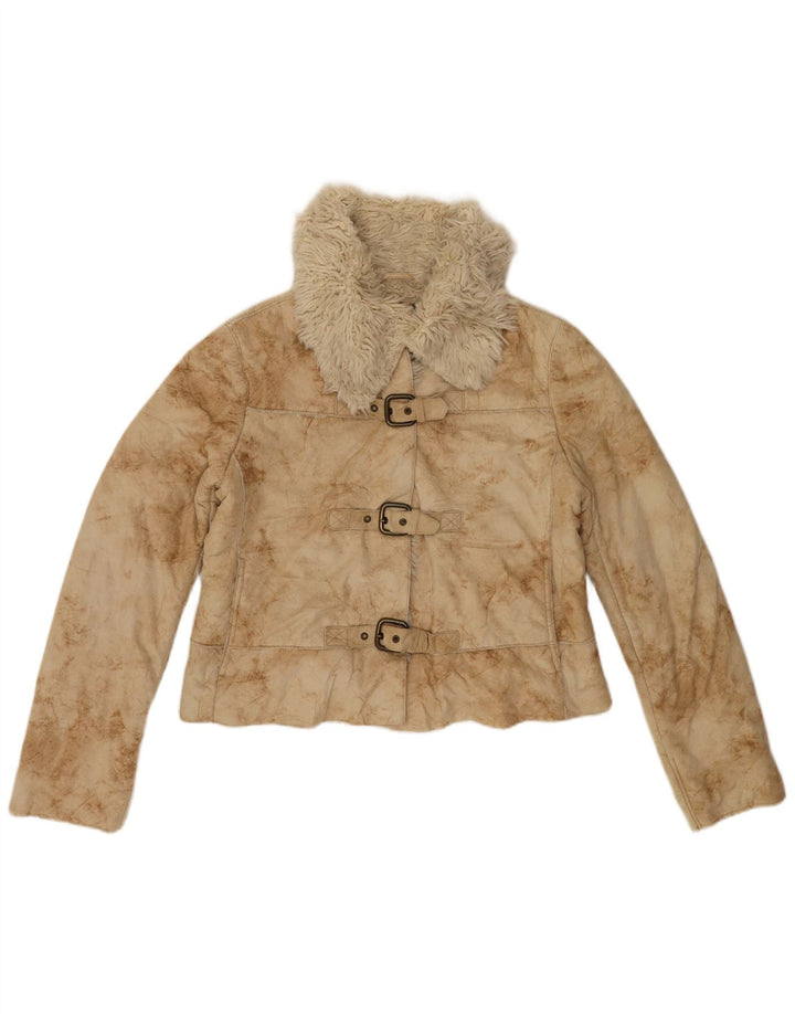 Armani Jeans Damska kurtka Crop Sherpa IT 44 Średni beżowy Tie Dye akryl