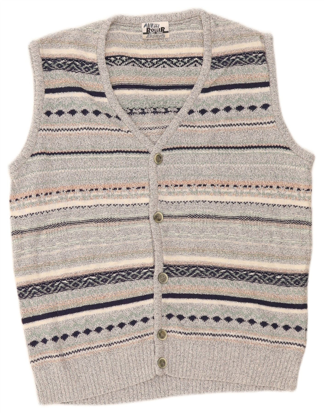 Vintage męski sweter bez rękawów, średnioszary, lniany w paski