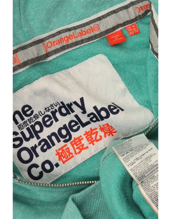 SUPERDRY Damski sweter z kapturem i zamkiem UK 14, duży, turkusowy, nakrapiany poliester