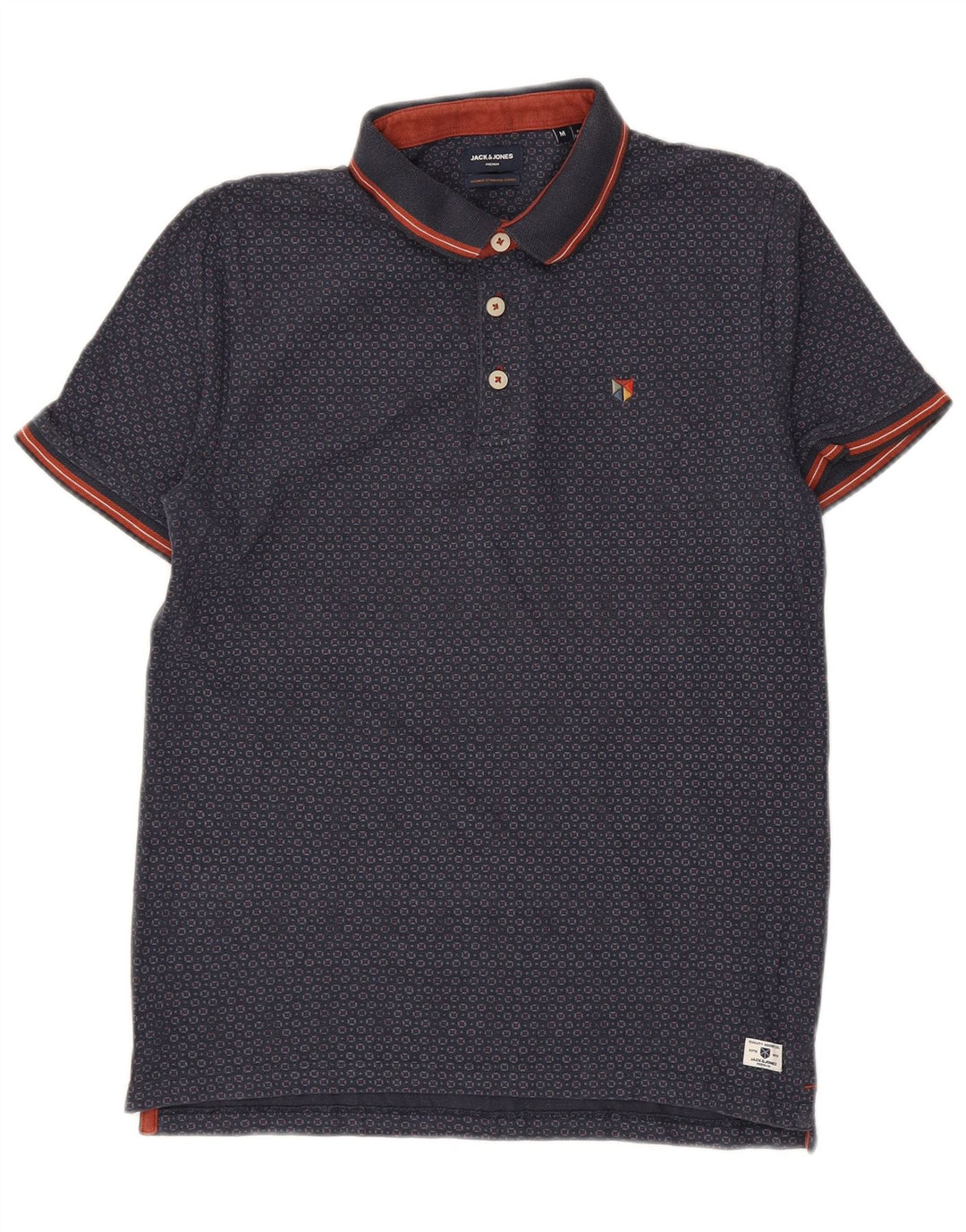 Męska koszulka polo JACK & JONES Premium, średnia, granatowa, geometryczna bawełna