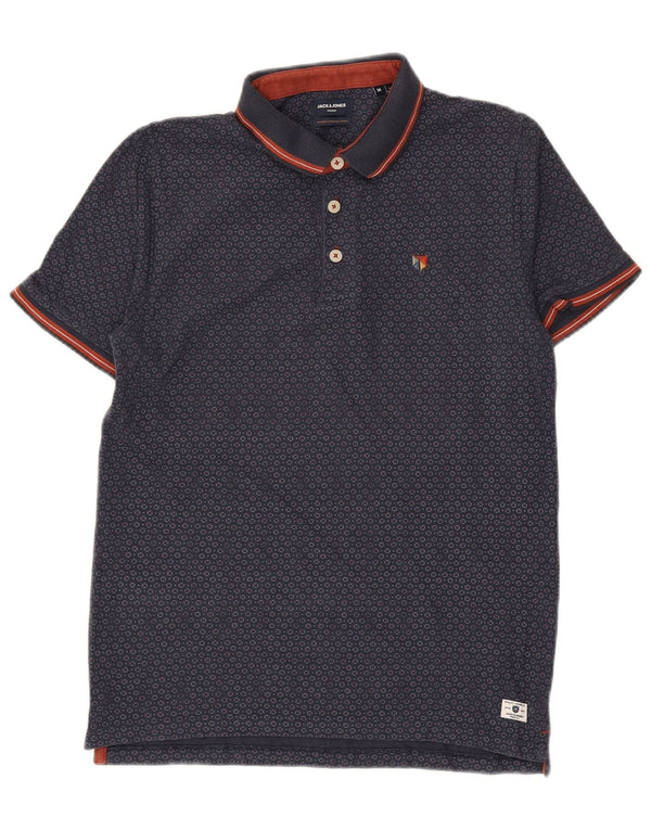 Męska koszulka polo JACK & JONES Premium, średnia, granatowa, geometryczna bawełna