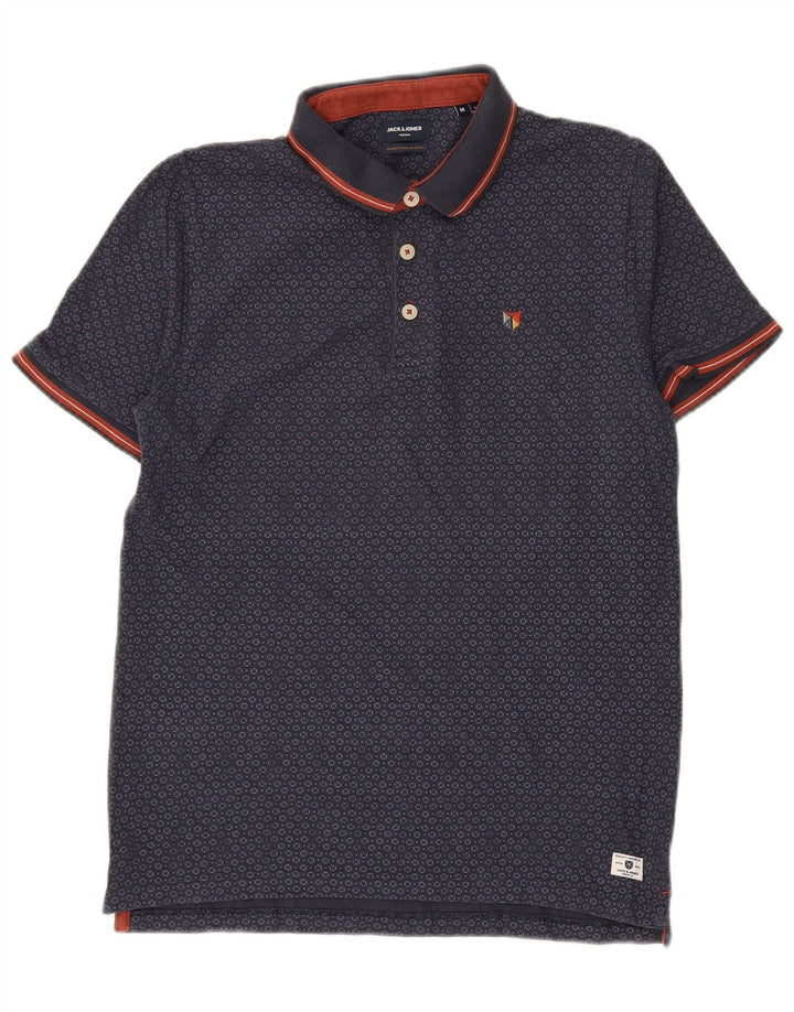Męska koszulka polo JACK & JONES Premium, średnia, granatowa, geometryczna bawełna
