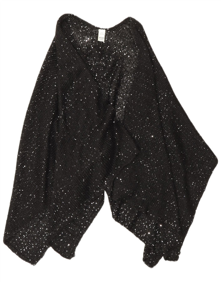 Marks & Spencer Damski sweter ponczo w jednym rozmiarze, czarny, nakrapiany akryl