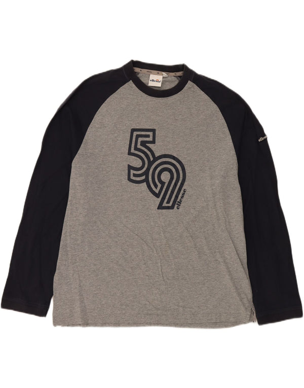 Męski top graficzny ELLESSE z długim rękawem, UK 46/48 XL, szara bawełna z blokami kolorów
