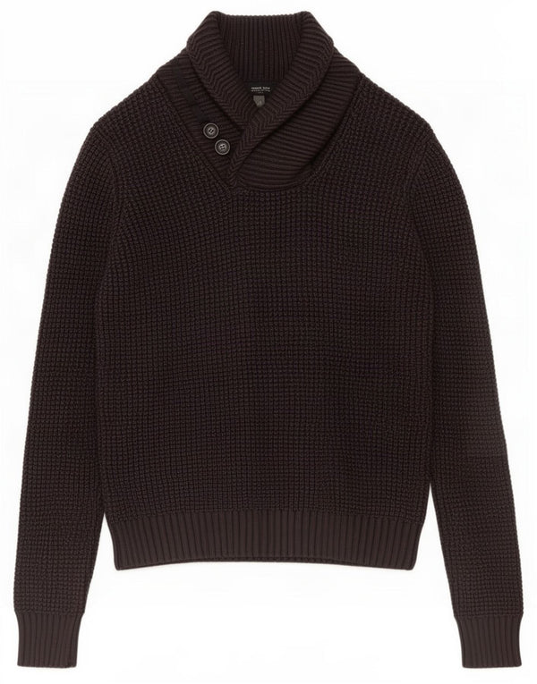 ONE WAY Mens Shawl Neck Jumper Sweater Medium Grey Wool