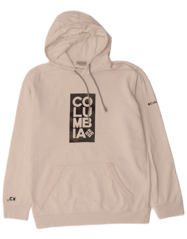Męska bluza z kapturem z grafiką COLUMBIA, średnia biała bawełna