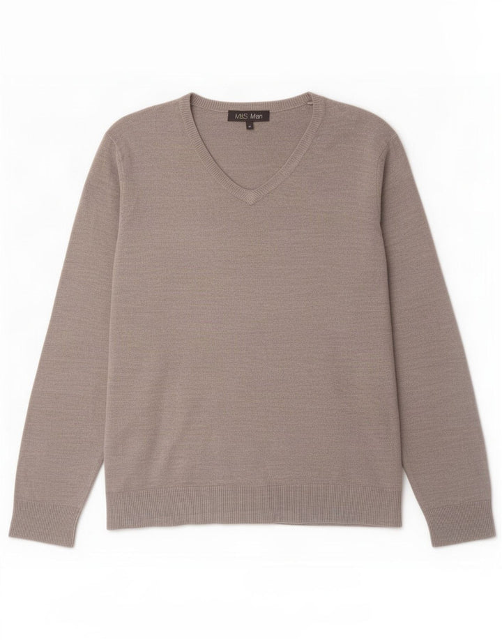 Marks & Spencer Męski sweter z dekoltem w kształcie litery V, średnioszary, akrylowy