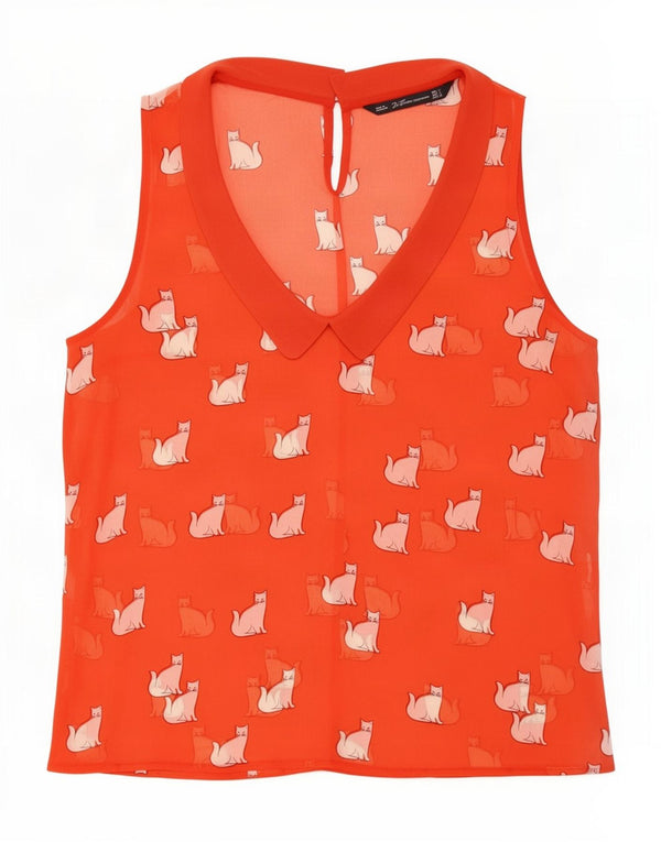 Damska bluzka bez rękawów Zara Trafaluc Top UK 10 Small Red Animal Print