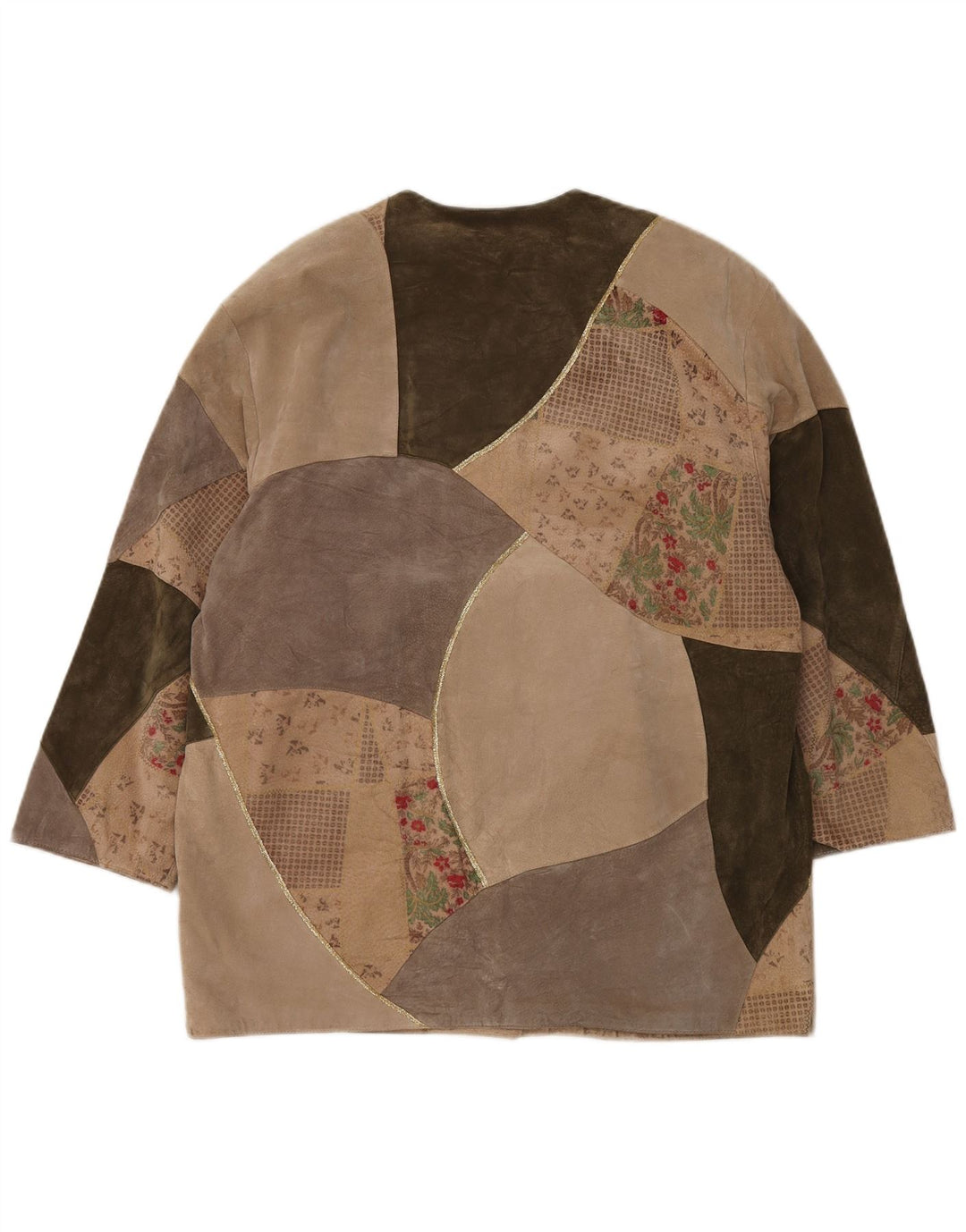 Damski płaszcz oversize Fair Lady UK 16, duży, beżowy, patchworkowy, skórzany