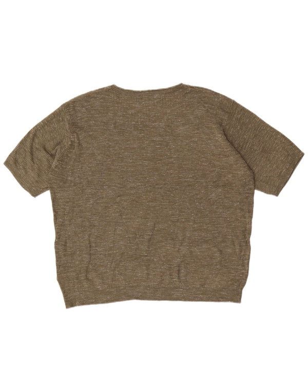 Marks & Spencer Damski sweter z dekoltem w kształcie litery V, UK 16, duży, khaki, nakrapiany