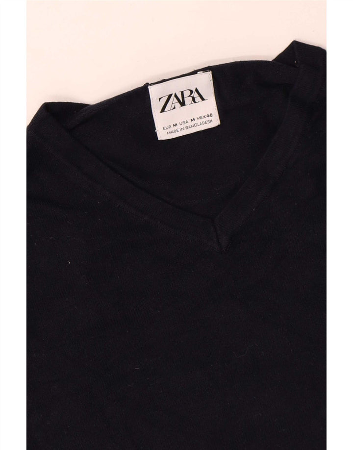 Męski sweter Zara z dekoltem w kształcie litery V, średni granatowy