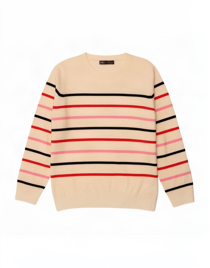 Marks & Spencer Damski sweter z okrągłym dekoltem UK 12 w średnie białe paski