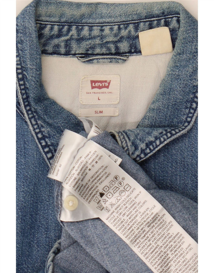 Męska koszula dżinsowa Levi's Slim UK 40, duża niebieska bawełna