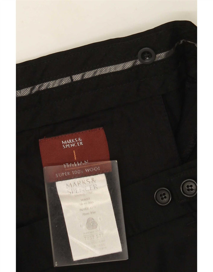 Męskie proste spodnie garniturowe Marks & Spencer W34 L31 Czarna wełna