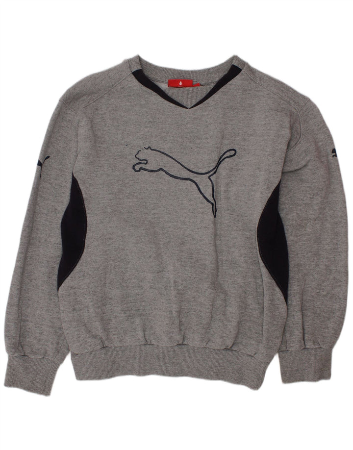 Chłopięca bluza z grafiką NIKE, 9-10 lat, szara, bawełniana w bloki kolorów