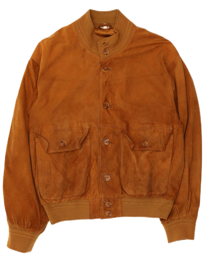 Vintage męska zamszowa kurtka bomber UK 40 duża brązowa skóra