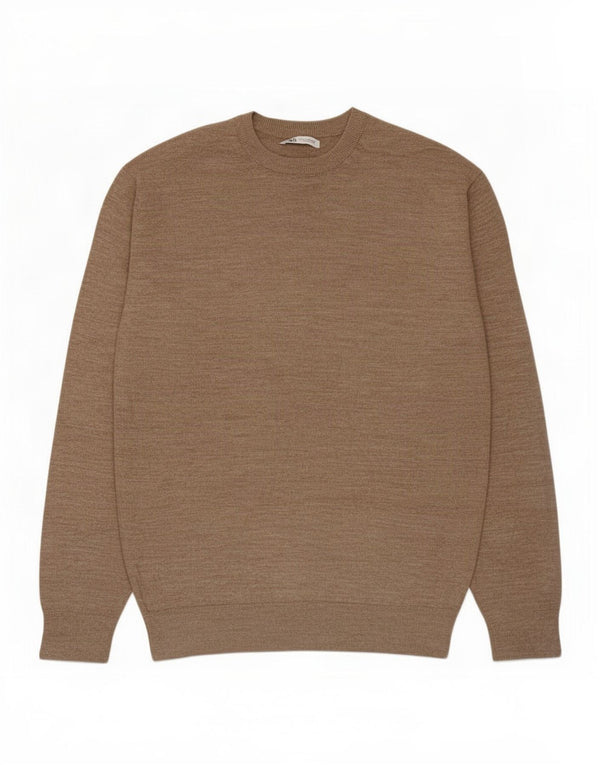 Męski sweter z okrągłym dekoltem Zara Średni brązowy akryl
