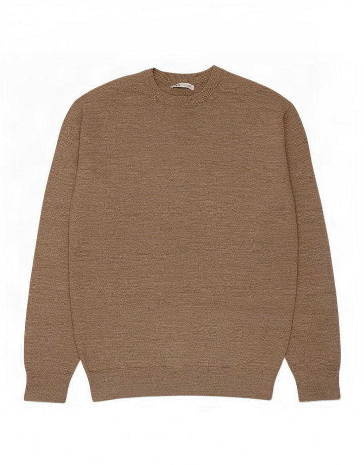 Męski sweter z okrągłym dekoltem Zara Średni brązowy akryl