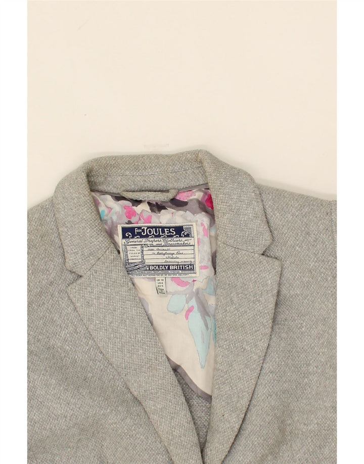 JOULES Womens 1 Button Blazer Jacket UK 10 Small Grey Cotton Vintage Joules and Second-Hand Joules from Messina Hembry 