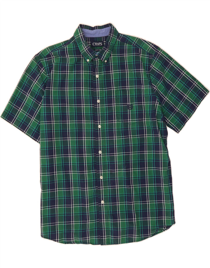 CHAPS Mens Easy Care Short Sleeve Shirt Large Green Check Cotton Vintage Chaps and Second-Hand Chaps from Messina Hembry 
