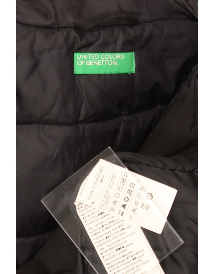 BENETTON Girls Hooded Padded Coat 8-9 Years Large Black Polyester Vintage Benetton and Second-Hand Benetton from Messina Hembry 
