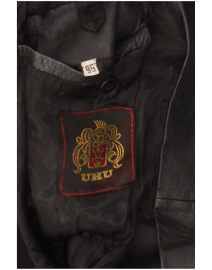 Vintage damski płaszcz skórzany UK 14, duży czarny