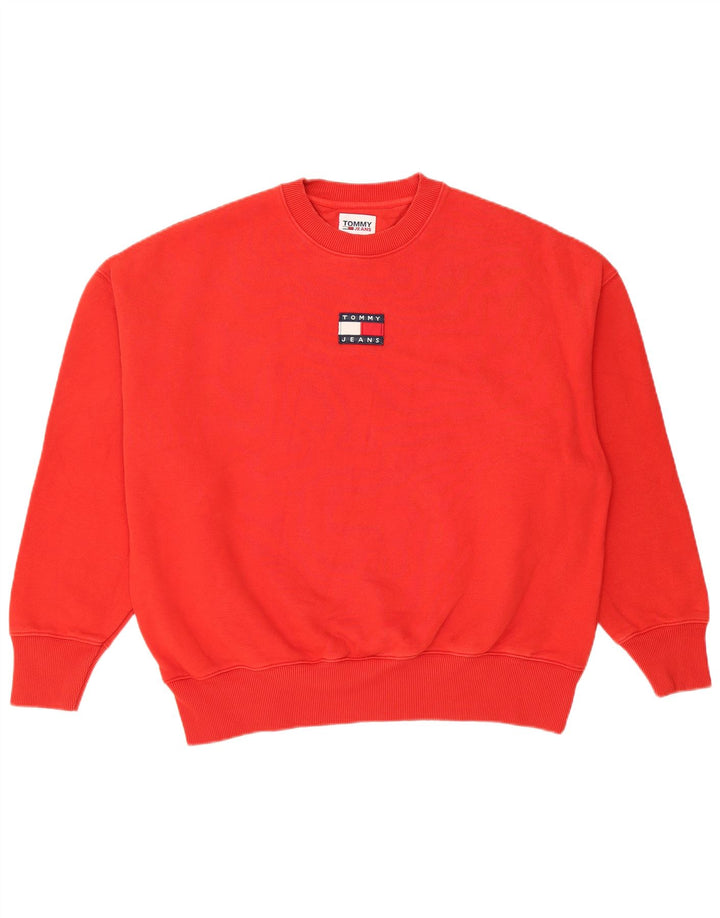 TOMMY HILFIGER Womens Oversized Sweatshirt Jumper UK 14 Medium Red Cotton