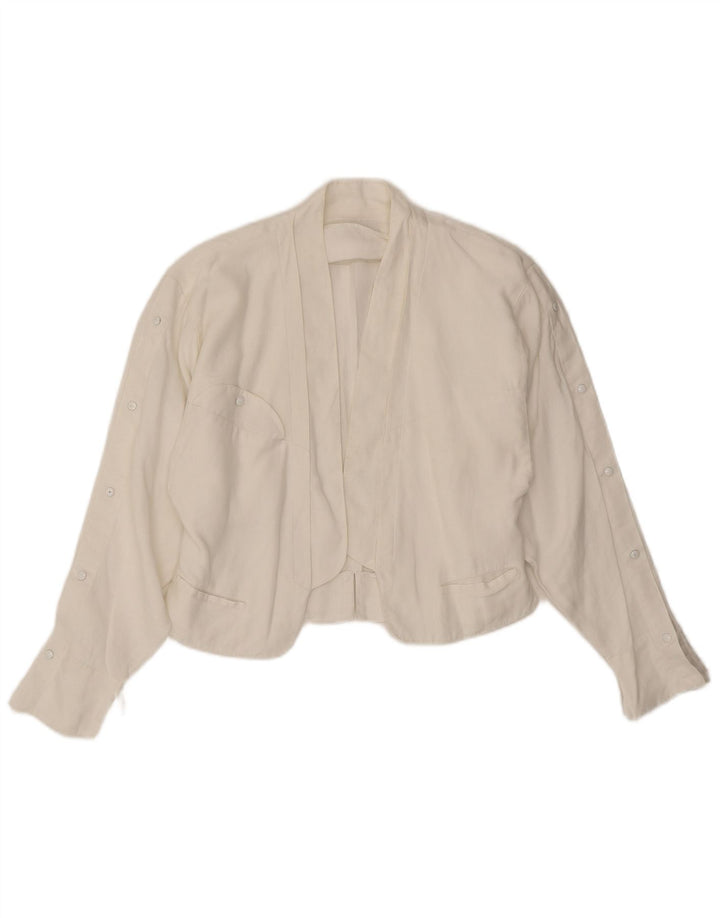 Damska marynarka Claude Montana w stylu Crop UK 12, średnia, biała, lniana
