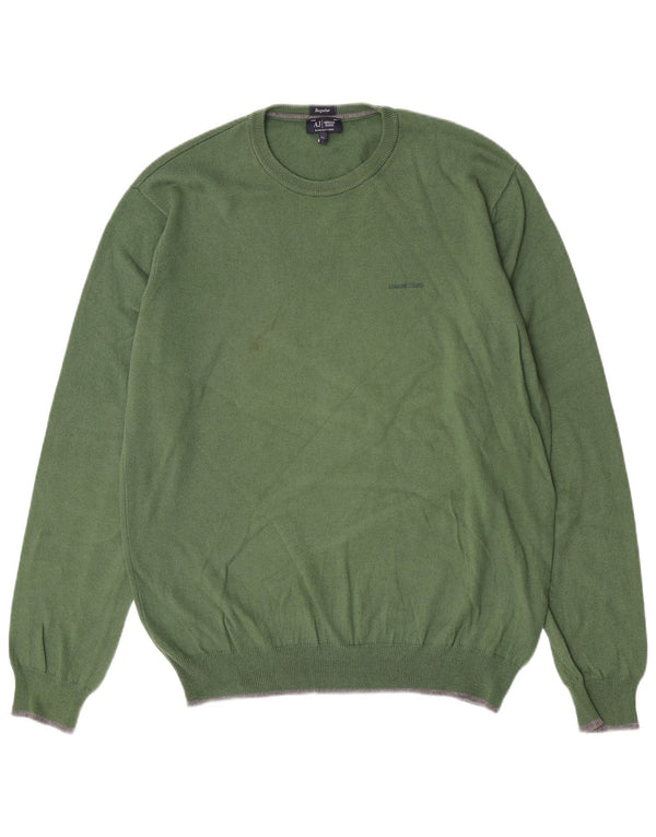 Armani Jeans Męski sweter o regularnym kroju z okrągłym dekoltem XL, zielony, bawełniany
