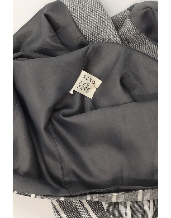 Vintage damska marynarka zapinana na 1 guzik UK 12 w średnie szare paski