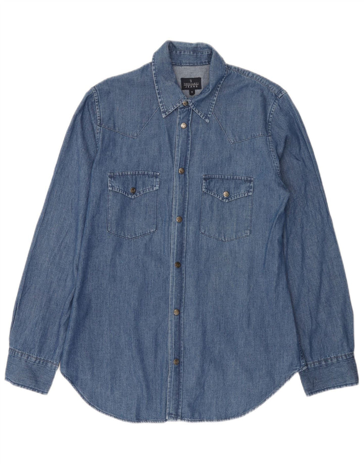 Męska koszula dżinsowa Trussardi Jeans, mała, niebieska, bawełniana