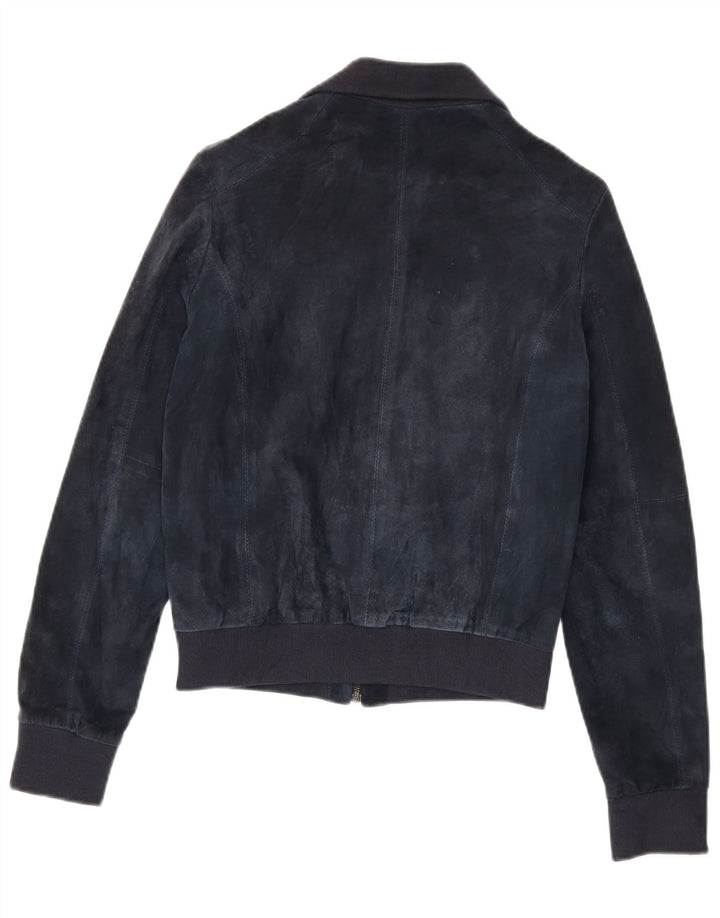 Vintage damska zamszowa kurtka bomber UK 12, średnia granatowa skóra