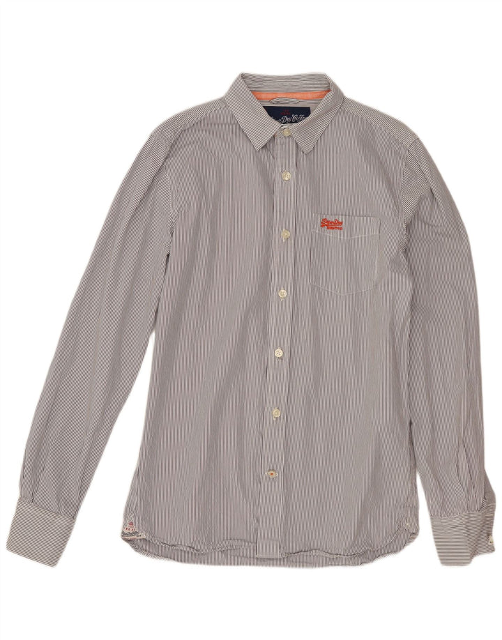 SUPERDRY Koszula męska, duża, szara, bawełniana w prążki