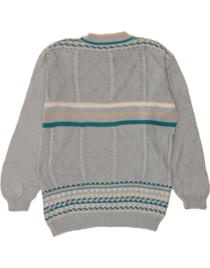 MARRONETTO Womens Crew Neck Jumper Sweater UK 14 Medium Blue Striped Vintage Marronetto and Second-Hand Marronetto from Messina Hembry 
