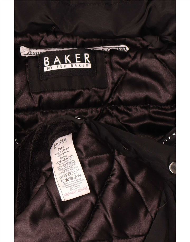 Ted Baker Dziewczęcy płaszcz z kapturem i grafiką, 7-8 lat, czarny, poliester