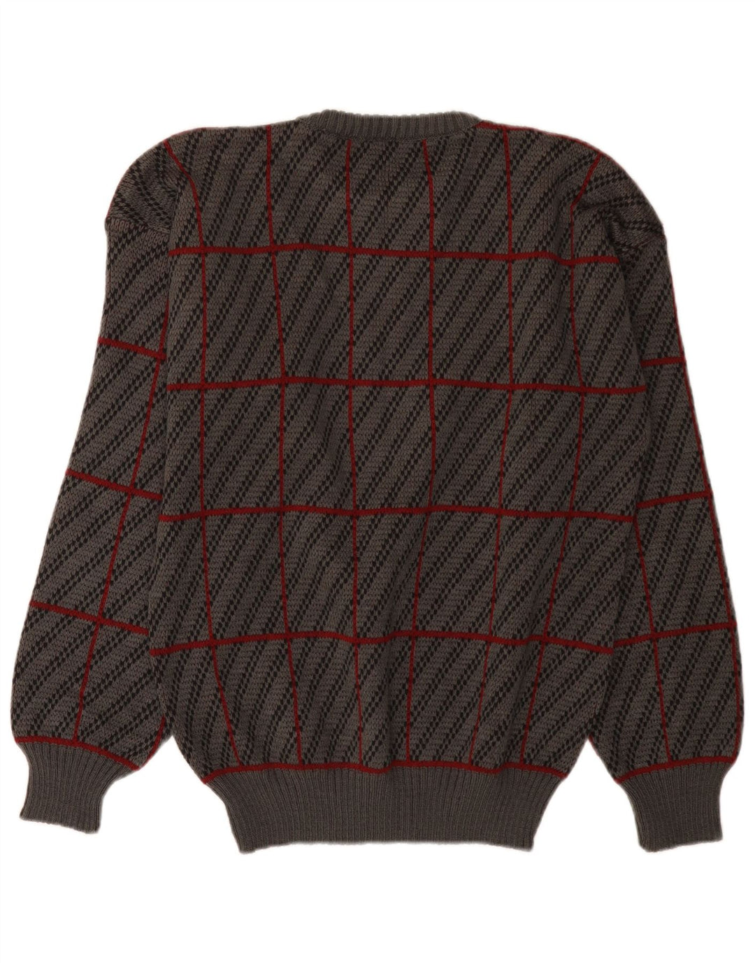 Vintage męski sweter z wycięciem pod szyją IT 50, średni szary, akryl w kratę