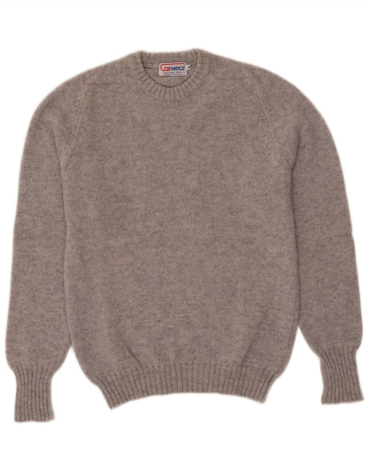 Męski sweter z okrągłym dekoltem w stylu vintage, średnioszara wełna