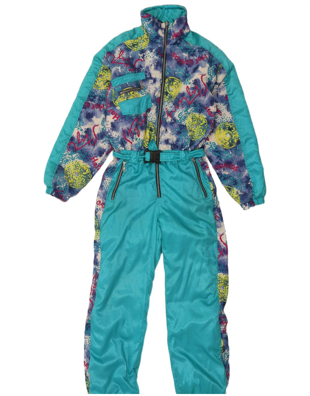 Damski kombinezon narciarski z kapturem, oversize, w stylu vintage IT 44, średni turkus