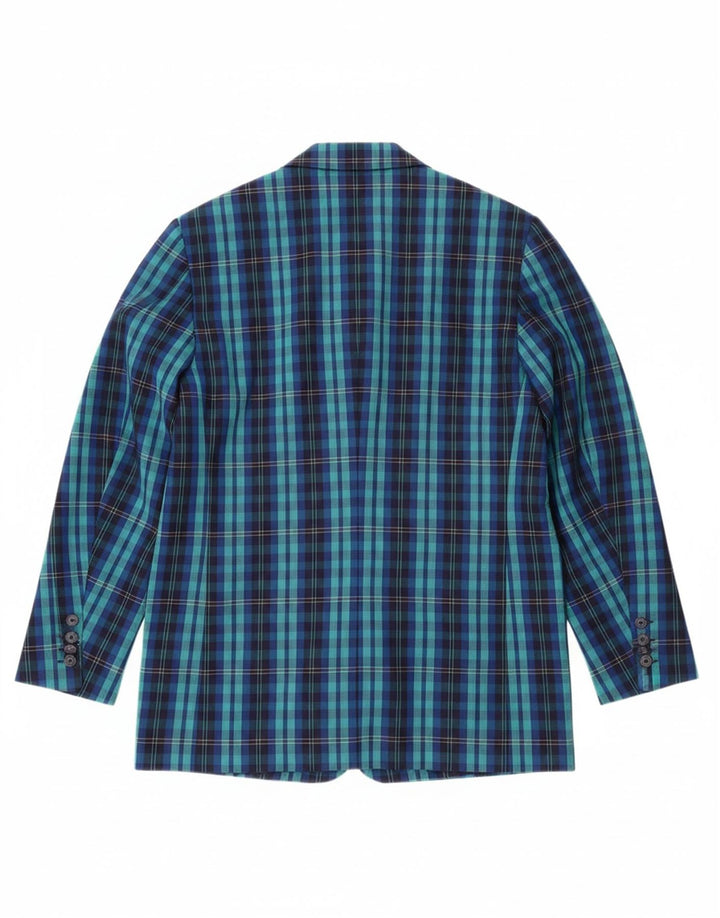 ST MICHAEL Womens 1 Button Blazer Jacket UK 14 Medium Blue Check Polyester