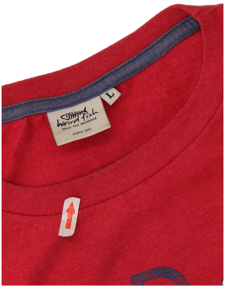 Męski T-shirt z grafiką WEIRD FISH, duży, czerwony, bawełniany