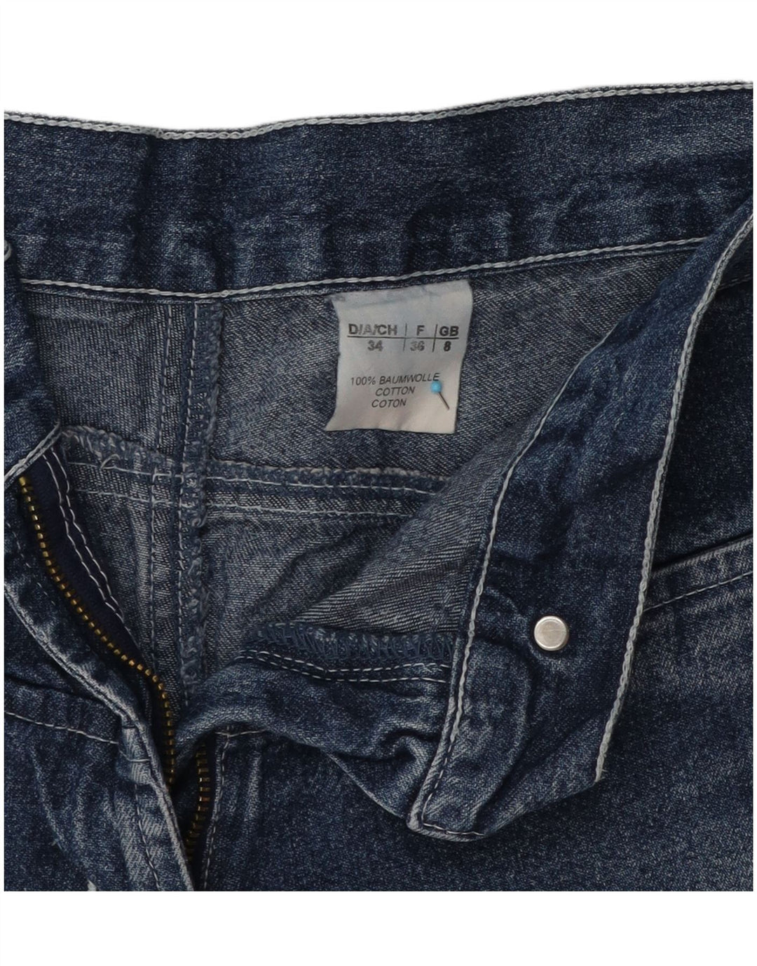 Vintage damskie jeansy rozkloszowane UK 8 małe W26 L31 niebieska bawełna