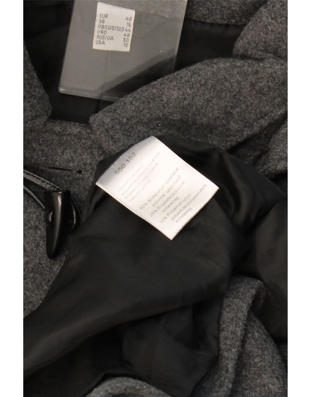 Damski płaszcz z kapturem VINTAGE UK 16, duży, szary, wełniany