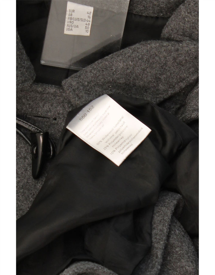 Damski płaszcz z kapturem VINTAGE UK 16, duży, szary, wełniany