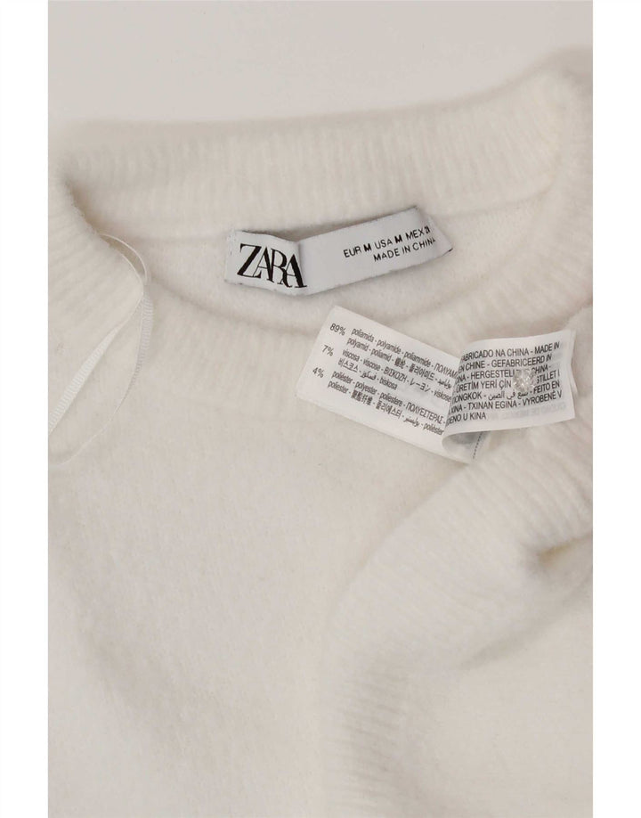 Damski sweter Zara Crop Oversize z okrągłym dekoltem UK 14 Średni biały