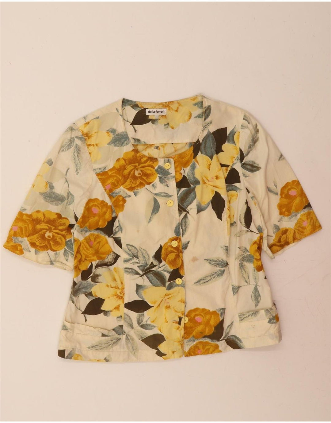 DELIA FERRARI Womens 5 Button Blazer Jacket IT 42 Medium Yellow Floral Vintage Delia Ferrari and Second-Hand Delia Ferrari from Messina Hembry 