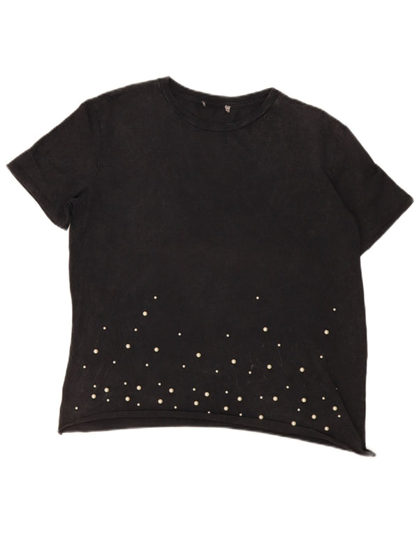 T-shirt damski w stylu vintage Top UK 14, duży, czarny